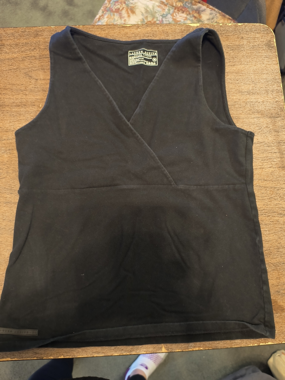 Lauren Moshi Black Sleeveless Wrap-Front Tank
